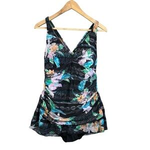 Beach Diva Swimdress black multicolor Swimsuit Size 12